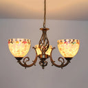 Tiffany-Style Shell Domed Ceiling Chandelier With Adjustable Beige Suspension - 5/9/11 Lights For