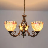 Tiffany-Style Shell Domed Ceiling Chandelier With Adjustable Beige Suspension - 5/9/11 Lights For