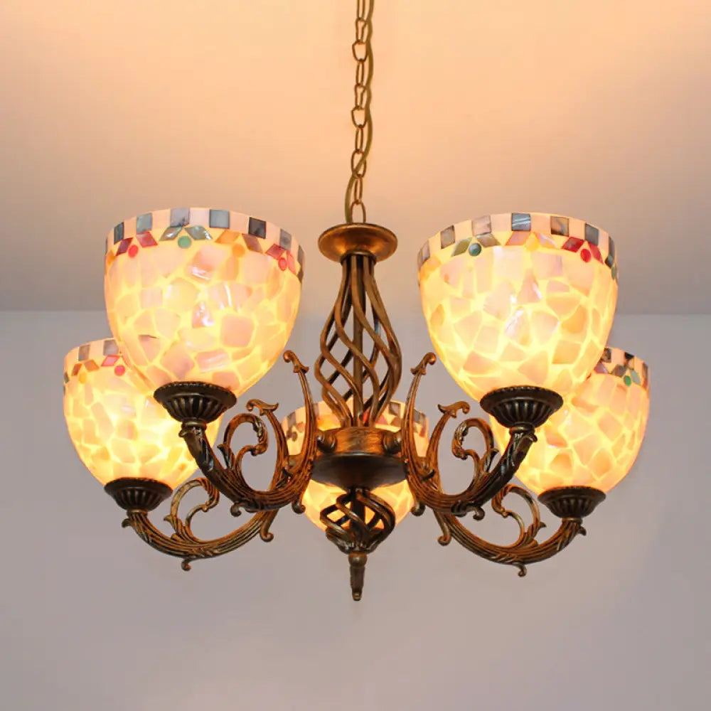 Tiffany-Style Shell Domed Ceiling Chandelier With Adjustable Beige Suspension - 5/9/11 Lights For