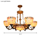 Tiffany-Style Shell Domed Ceiling Chandelier With Adjustable Beige Suspension - 5/9/11 Lights For