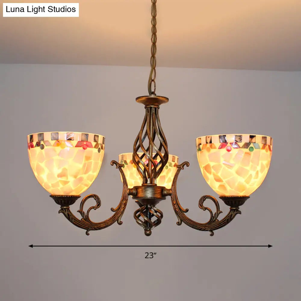 Tiffany-Style Shell Domed Ceiling Chandelier With Adjustable Beige Suspension - 5/9/11 Lights For