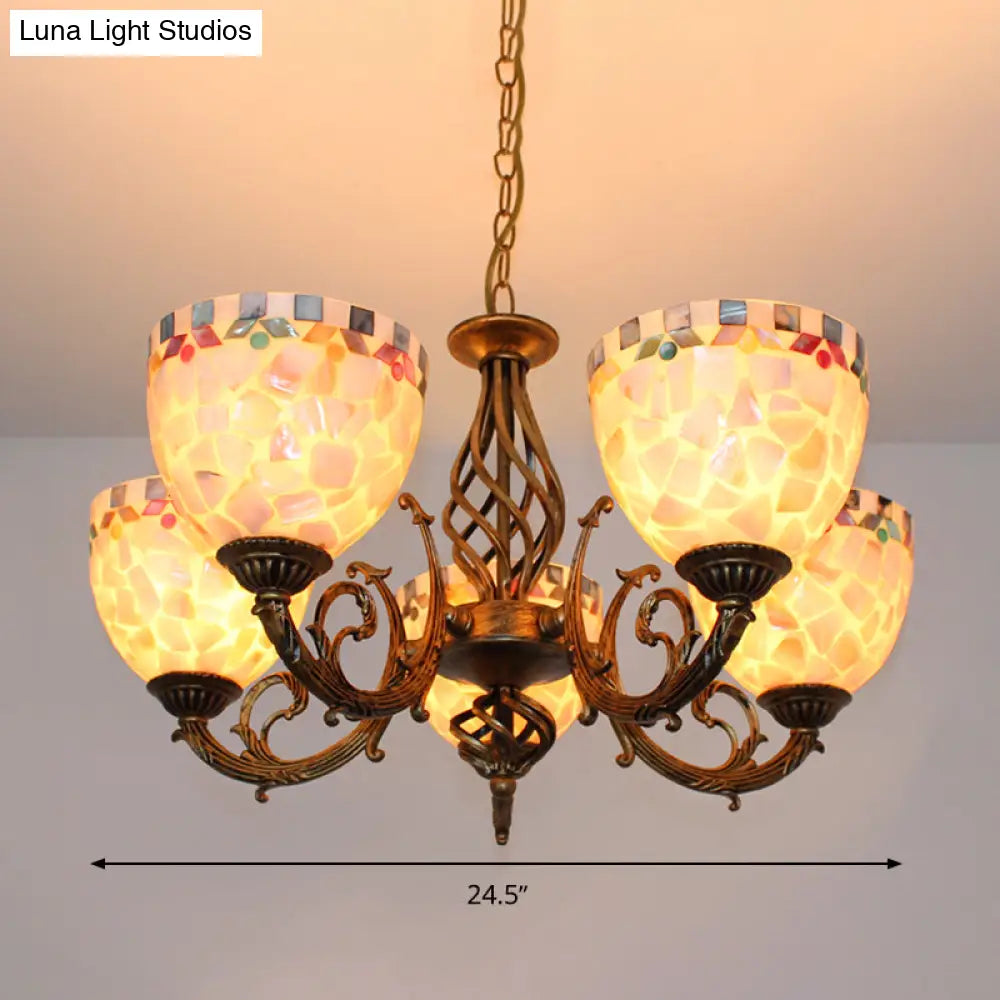 Tiffany-Style Shell Domed Ceiling Chandelier With Adjustable Beige Suspension - 5/9/11 Lights For