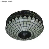 Tiffany Style Stained Glass Ceiling Light 2 - Lights Cylinder Flush Mount For Bedroom - 8’H X 18’D