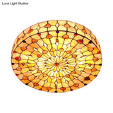 Tiffany Style Stained Glass Ceiling Light Flush Mount - 4 Lights Jewel Lighting For Bedroom With