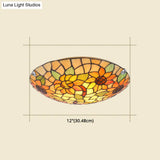 Tiffany Style Stained Glass Ceiling Light With Flower & Leaf Pattern - Retro Mediterranean Flush