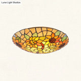 Tiffany Style Stained Glass Ceiling Light With Flower & Leaf Pattern - Retro Mediterranean Flush