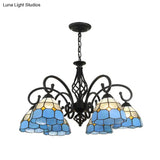 Tiffany Style Stained Glass Chandelier For Living Room With Adjustable Chains