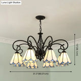 Tiffany Style Stained Glass Chandelier For Living Room With Adjustable Chains
