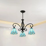 Tiffany Style Stained Glass Chandelier For Living Room With Adjustable Chains 3 / Black Blue