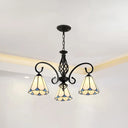 Tiffany Style Stained Glass Chandelier For Living Room With Adjustable Chains 3 / Black White