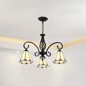 Tiffany Style Stained Glass Chandelier For Living Room With Adjustable Chains 3 / Black White