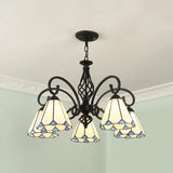 Tiffany Style Stained Glass Chandelier For Living Room With Adjustable Chains 5 / Black White