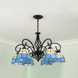 Tiffany Style Stained Glass Chandelier For Living Room With Adjustable Chains 6 / Black Navy Blue