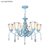 Tiffany Style Stained Glass Cone Pendant Chandelier - Adjustable Chain White/Blue/Clear Perfect For