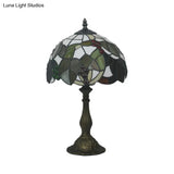 Tiffany Style Stained Glass Desk Light With Bronze Leaf And Fruit Pattern - Bowl Shape 1-Head Night