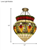 Tiffany Style Stained Glass Flower Semi Flush Mount Light - Green Ideal For Corridor Ceiling