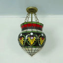 Tiffany Style Stained Glass Flower Semi Flush Mount Light - Green Ideal For Corridor Ceiling