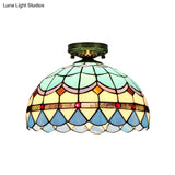 Tiffany Style Stained Glass Flush Ceiling Light With Scalloped Bowl Design