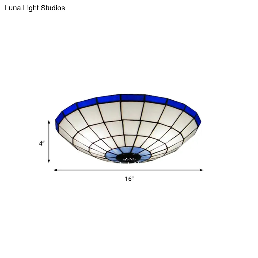 Tiffany Style Stained Glass Flush Mount Light In Blue - Perfect For Living Room 3 Width Sizes