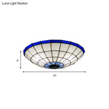 Tiffany Style Stained Glass Flush Mount Light In Blue - Perfect For Living Room 3 Width Sizes