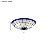 Tiffany Style Stained Glass Flush Mount Light In Blue - Perfect For Living Room 3 Width Sizes