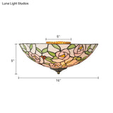 Tiffany Style Stained Glass Flushmount Light: Bowl Flower Ceiling Fixture Multicolor 3 Lights