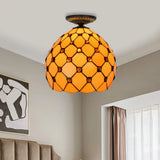 Tiffany-Style Stained Glass Jeweled Ceiling Light In Bronze Flush Mount Multiple Sizes Available /