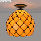 Tiffany-Style Stained Glass Jeweled Ceiling Light In Bronze Flush Mount Multiple Sizes Available
