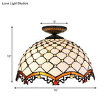 Tiffany-Style Stained Glass Jeweled Ceiling Light In Bronze Flush Mount Multiple Sizes Available