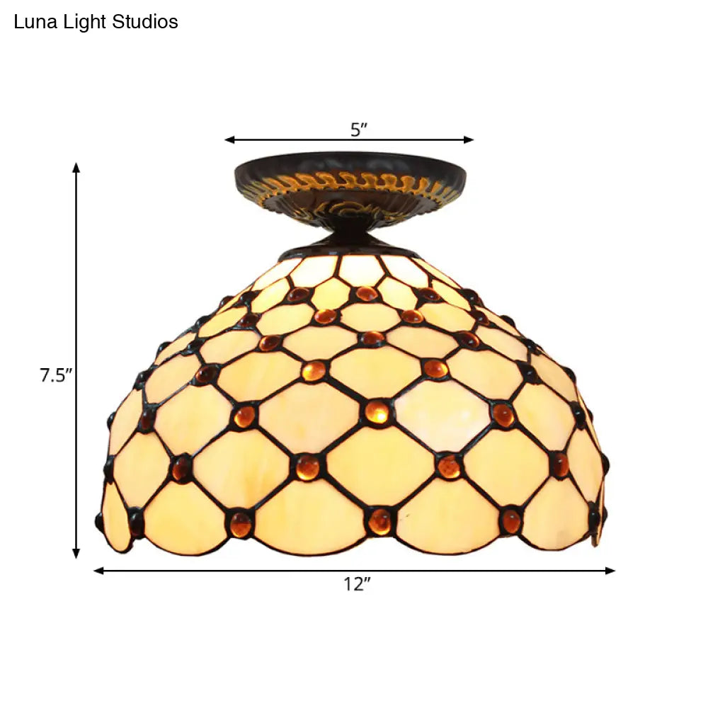 Tiffany-Style Stained Glass Jeweled Ceiling Light In Bronze Flush Mount Multiple Sizes Available