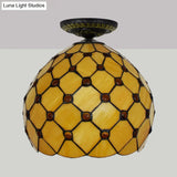 Tiffany-Style Stained Glass Jeweled Ceiling Light In Bronze Flush Mount Multiple Sizes Available