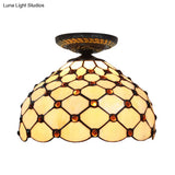 Tiffany-Style Stained Glass Jeweled Ceiling Light In Bronze Flush Mount Multiple Sizes Available