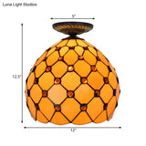 Tiffany-Style Stained Glass Jeweled Ceiling Light In Bronze Flush Mount Multiple Sizes Available