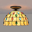 Tiffany-Style Stained Glass Jeweled Ceiling Light In Bronze Flush Mount Multiple Sizes Available /