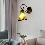 Tiffany Style Stained Glass Mini Wall Sconce For Bedroom With Single Light Yellow / Curved