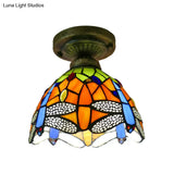 Tiffany Style Stained Glass Semi Flush Ceiling Light Fixture With Bowl Shade