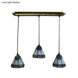 Tiffany-Style Stained Glass Swag Lamp: Blue & White Cluster Pendant Light (3 Heads) With Canopy