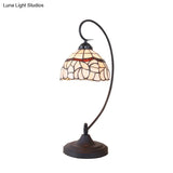 Tiffany Style Stained Glass Swirl Arm Night Lamp - Black Finish Table Lighting With Bowl Shade