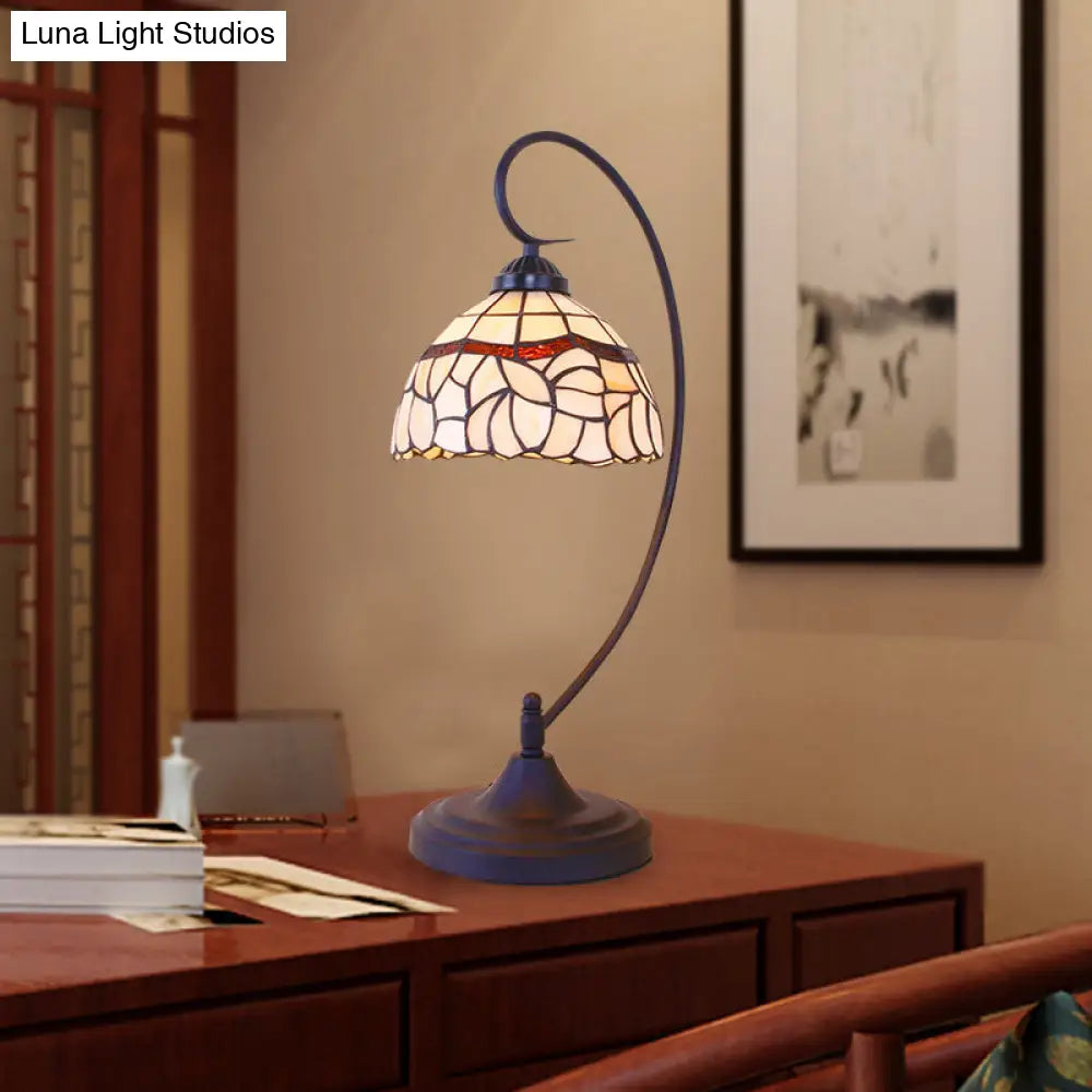 Tiffany Style Stained Glass Swirl Arm Night Lamp - Black Finish Table Lighting With Bowl Shade