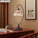 Tiffany Style Stained Glass Swirl Arm Night Lamp - Black Finish Table Lighting With Bowl Shade