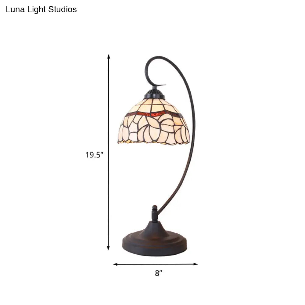Tiffany Style Stained Glass Swirl Arm Night Lamp - Black Finish Table Lighting With Bowl Shade