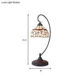 Tiffany Style Stained Glass Swirl Arm Night Lamp - Black Finish Table Lighting With Bowl Shade