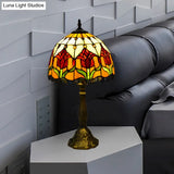 Tiffany Style Stained Glass Table Lamp: Elegant Brass Nightstand Light For Bedroom