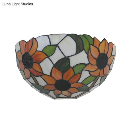 Tiffany Style Stained Glass Wall Sconce - Flush Mount With 1-Head Bowl Shade