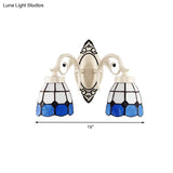 Tiffany Style Stained Glass Wall Sconce Light - Bowl Shade 2 Lights White