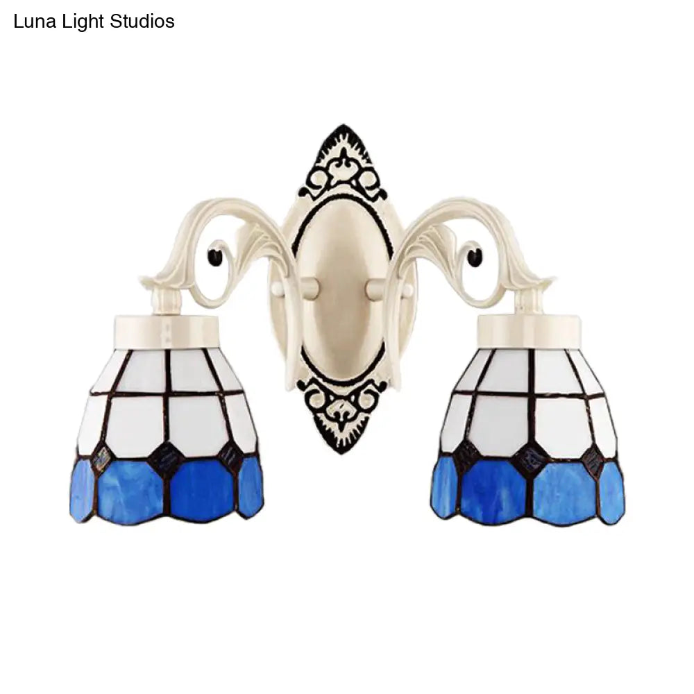 Tiffany Style Stained Glass Wall Sconce Light - Bowl Shade 2 Lights White