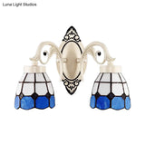 Tiffany Style Stained Glass Wall Sconce Light - Bowl Shade 2 Lights White