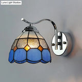 Tiffany Style Tapered Wall Light: Square/Gem Pattern Stained Glass Sconce In Blue