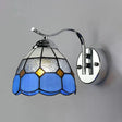 Tiffany Style Tapered Wall Light: Square/Gem Pattern Stained Glass Sconce In Blue / Gem