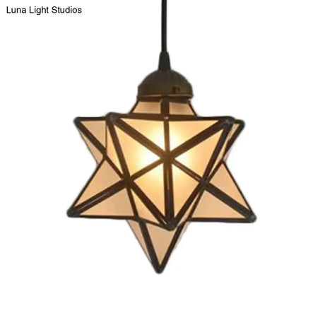 Tiffany Style Textured White/Clear Star Pendant Light - 8’/12’ Stainless Glass Dining Room